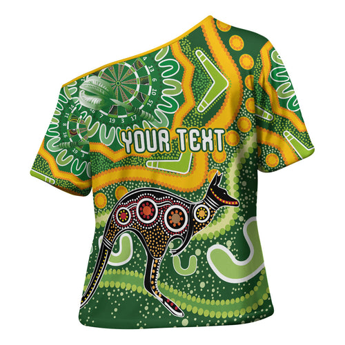 Australia Darts Personalised Cross Shoulder Shirt Aboriginal Dot Art Boomerang Indigenous Style Graphic