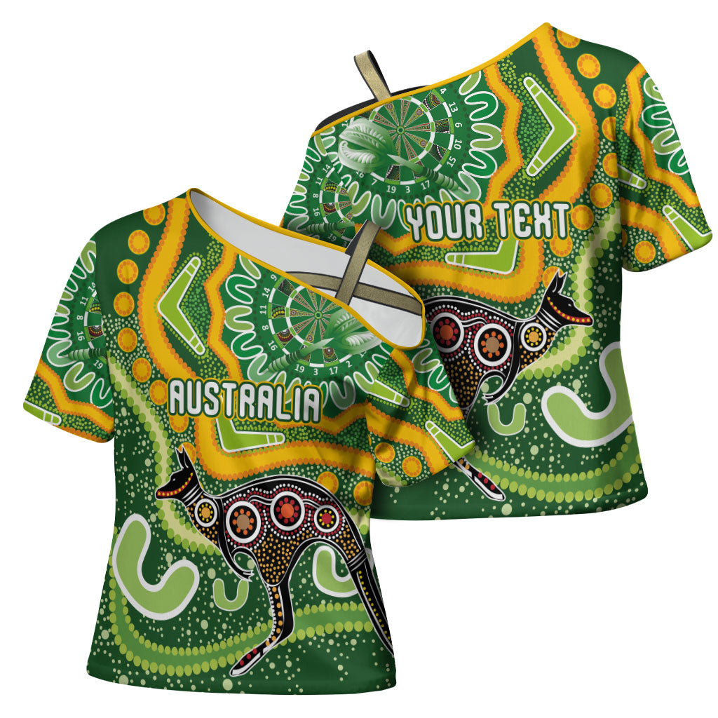 Australia Darts Personalised Cross Shoulder Shirt Aboriginal Dot Art Boomerang Indigenous Style Graphic