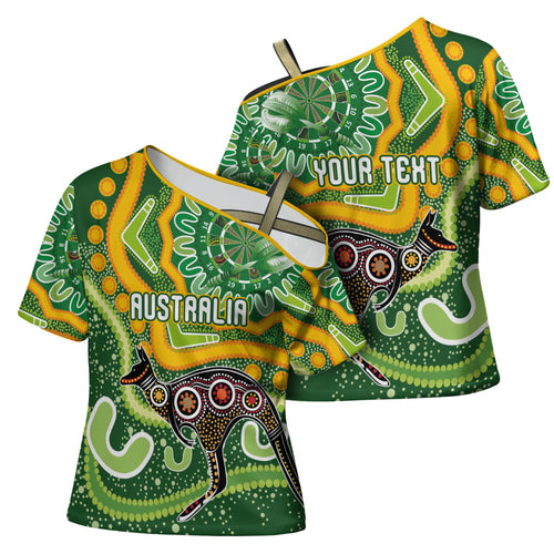 Australia Darts Personalised Cross Shoulder Shirt Aboriginal Dot Art Boomerang Indigenous Style Graphic