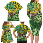 Australia Darts Personalised Family Matching Long Sleeve Bodycon Dress and Hawaiian Shirt Aboriginal Dot Art Boomerang Indigenous Style Graphic