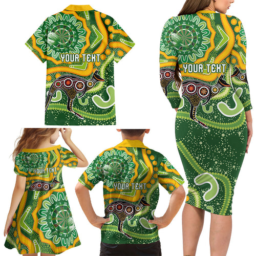 Australia Darts Personalised Family Matching Long Sleeve Bodycon Dress and Hawaiian Shirt Aboriginal Dot Art Boomerang Indigenous Style Graphic