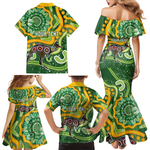 Australia Darts Personalised Family Matching Mermaid Dress and Hawaiian Shirt Aboriginal Dot Art Boomerang Indigenous Style Graphic