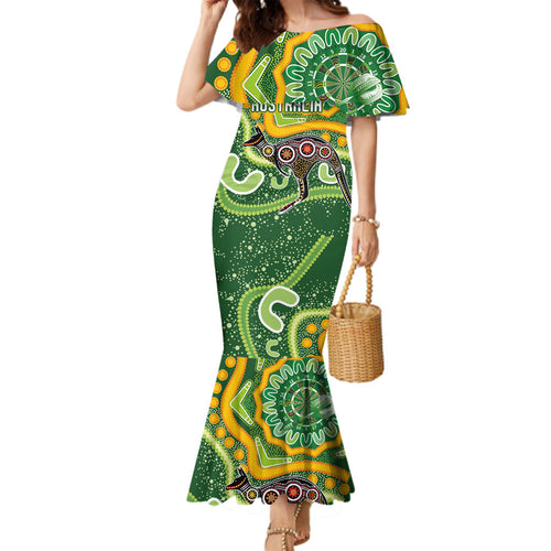 Australia Darts Personalised Family Matching Mermaid Dress and Hawaiian Shirt Aboriginal Dot Art Boomerang Indigenous Style Graphic