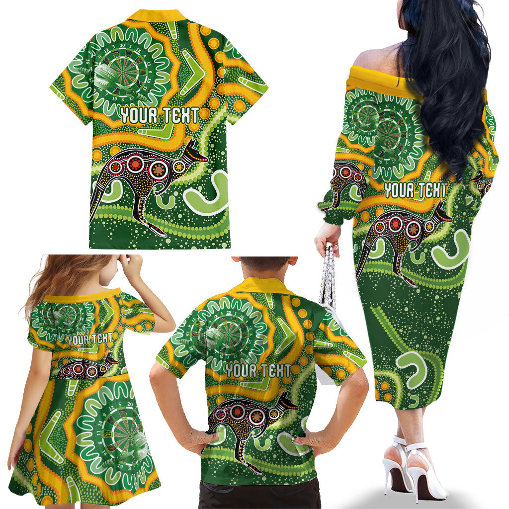 Australia Darts Personalised Family Matching Off The Shoulder Long Sleeve Dress and Hawaiian Shirt Aboriginal Dot Art Boomerang Indigenous Style Graphic