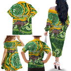 Australia Darts Personalised Family Matching Off The Shoulder Long Sleeve Dress and Hawaiian Shirt Aboriginal Dot Art Boomerang Indigenous Style Graphic