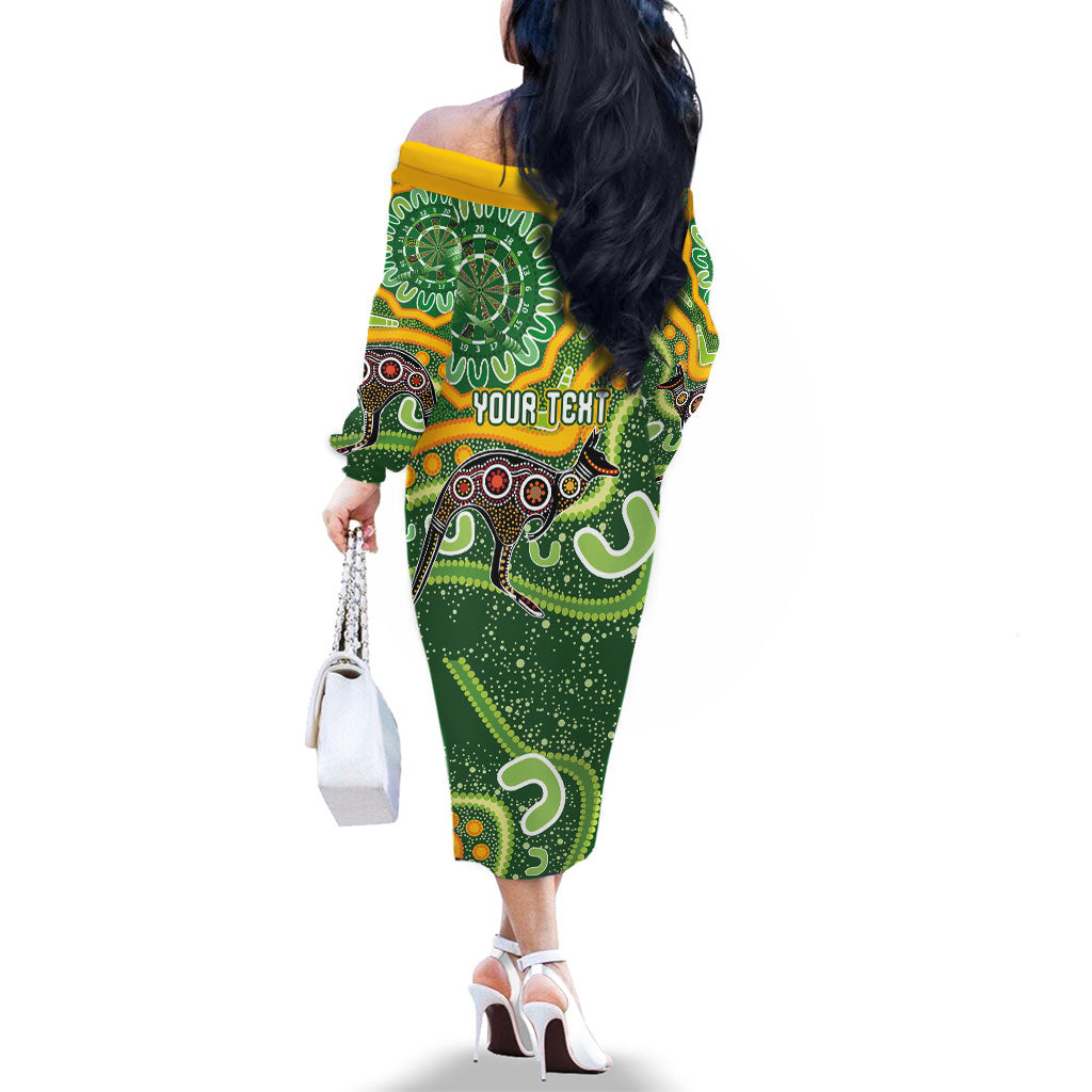 Australia Darts Personalised Family Matching Off The Shoulder Long Sleeve Dress and Hawaiian Shirt Aboriginal Dot Art Boomerang Indigenous Style Graphic