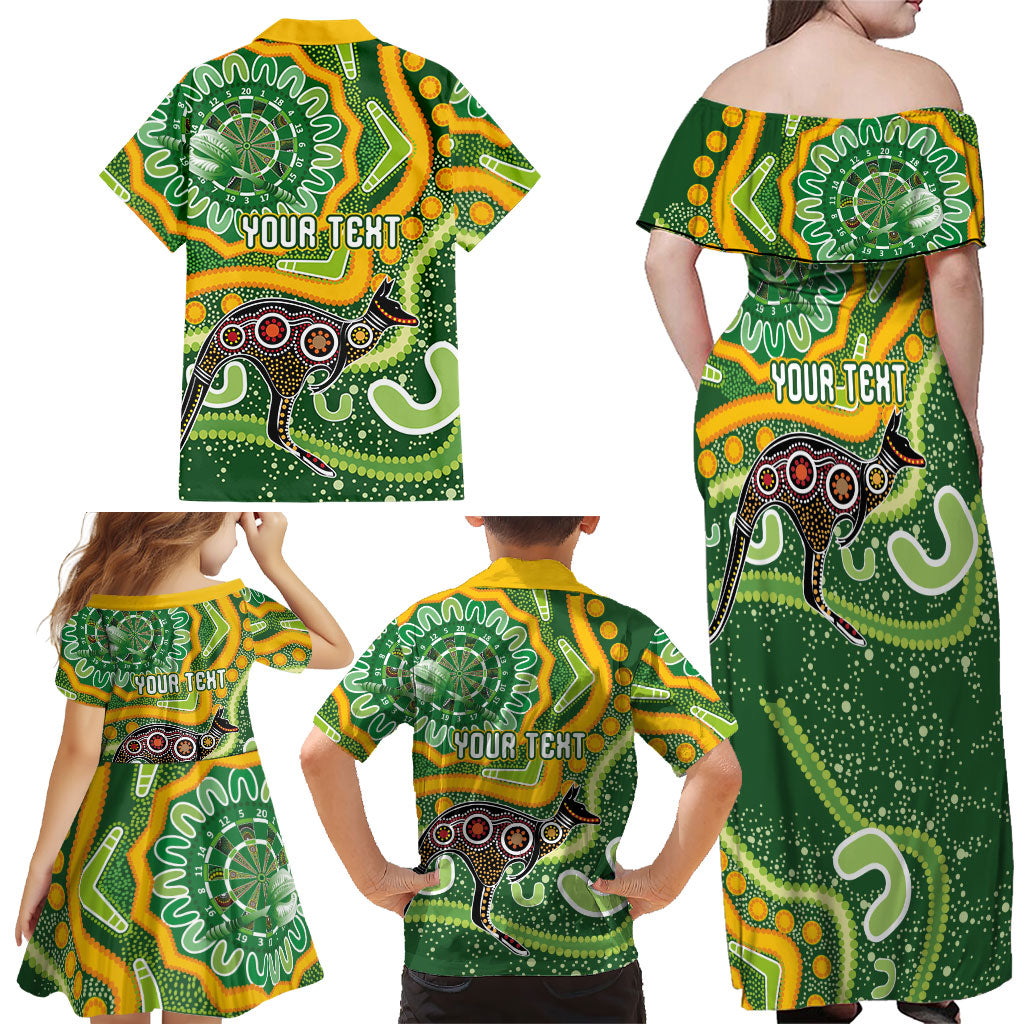 Australia Darts Personalised Family Matching Off Shoulder Maxi Dress and Hawaiian Shirt Aboriginal Dot Art Boomerang Indigenous Style Graphic
