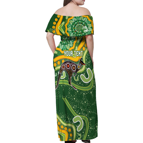 Australia Darts Personalised Family Matching Off Shoulder Maxi Dress and Hawaiian Shirt Aboriginal Dot Art Boomerang Indigenous Style Graphic