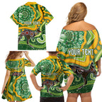 Australia Darts Personalised Family Matching Off Shoulder Short Dress and Hawaiian Shirt Aboriginal Dot Art Boomerang Indigenous Style Graphic