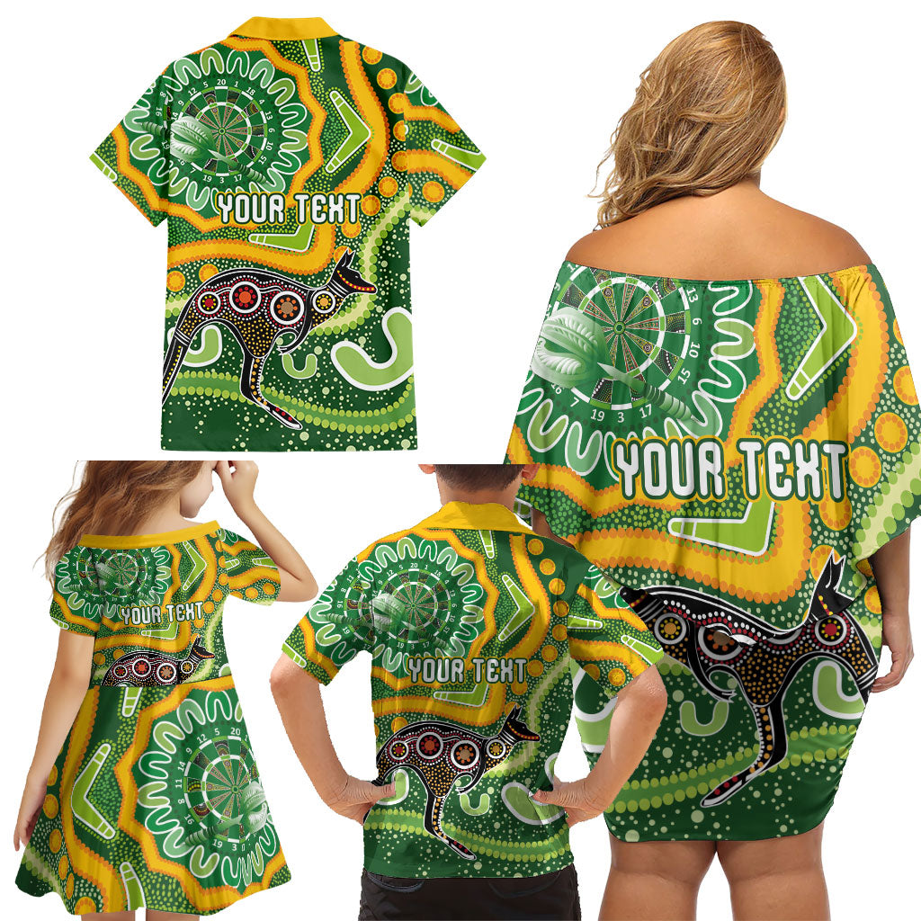 Australia Darts Personalised Family Matching Off Shoulder Short Dress and Hawaiian Shirt Aboriginal Dot Art Boomerang Indigenous Style Graphic