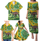 Australia Darts Personalised Family Matching Puletasi and Hawaiian Shirt Aboriginal Dot Art Boomerang Indigenous Style Graphic