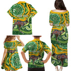 Australia Darts Personalised Family Matching Puletasi and Hawaiian Shirt Aboriginal Dot Art Boomerang Indigenous Style Graphic