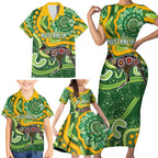 Australia Darts Personalised Family Matching Short Sleeve Bodycon Dress and Hawaiian Shirt Aboriginal Dot Art Boomerang Indigenous Style Graphic