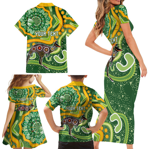Australia Darts Personalised Family Matching Short Sleeve Bodycon Dress and Hawaiian Shirt Aboriginal Dot Art Boomerang Indigenous Style Graphic