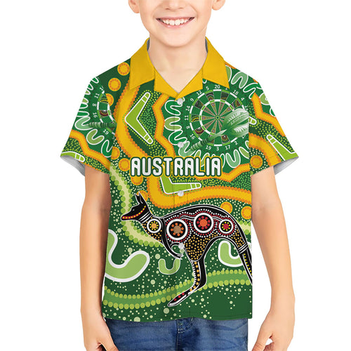 Australia Darts Personalised Family Matching Short Sleeve Bodycon Dress and Hawaiian Shirt Aboriginal Dot Art Boomerang Indigenous Style Graphic