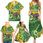 Australia Darts Personalised Family Matching Summer Maxi Dress and Hawaiian Shirt Aboriginal Dot Art Boomerang Indigenous Style Graphic