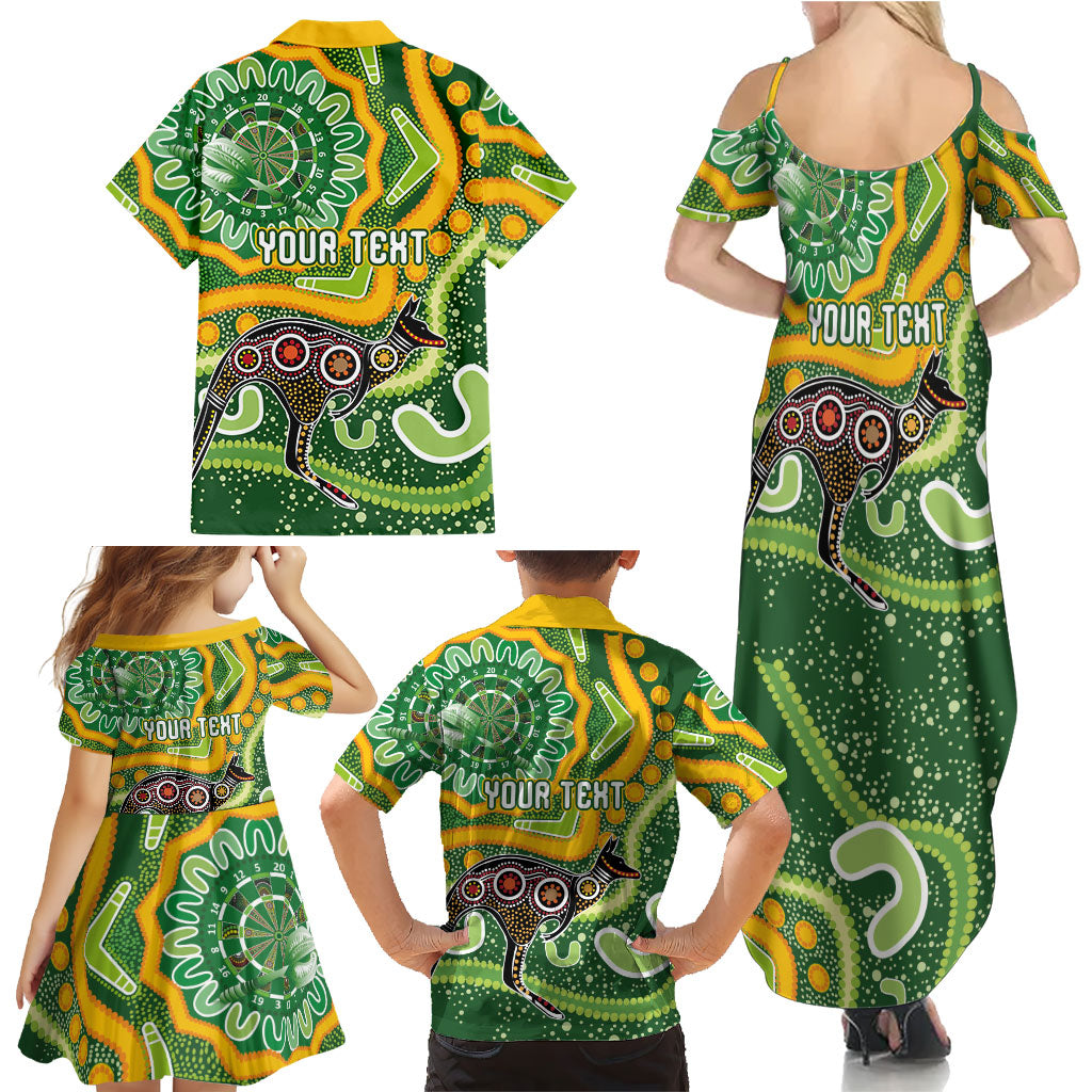 Australia Darts Personalised Family Matching Summer Maxi Dress and Hawaiian Shirt Aboriginal Dot Art Boomerang Indigenous Style Graphic