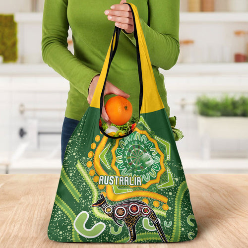 Australia Darts Grocery Bag Aboriginal Dot Art Boomerang Indigenous Style Graphic