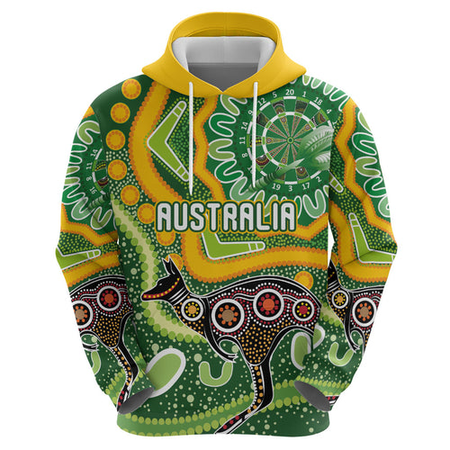 Australia Darts Personalised Hoodie Aboriginal Dot Art Boomerang Indigenous Style Graphic