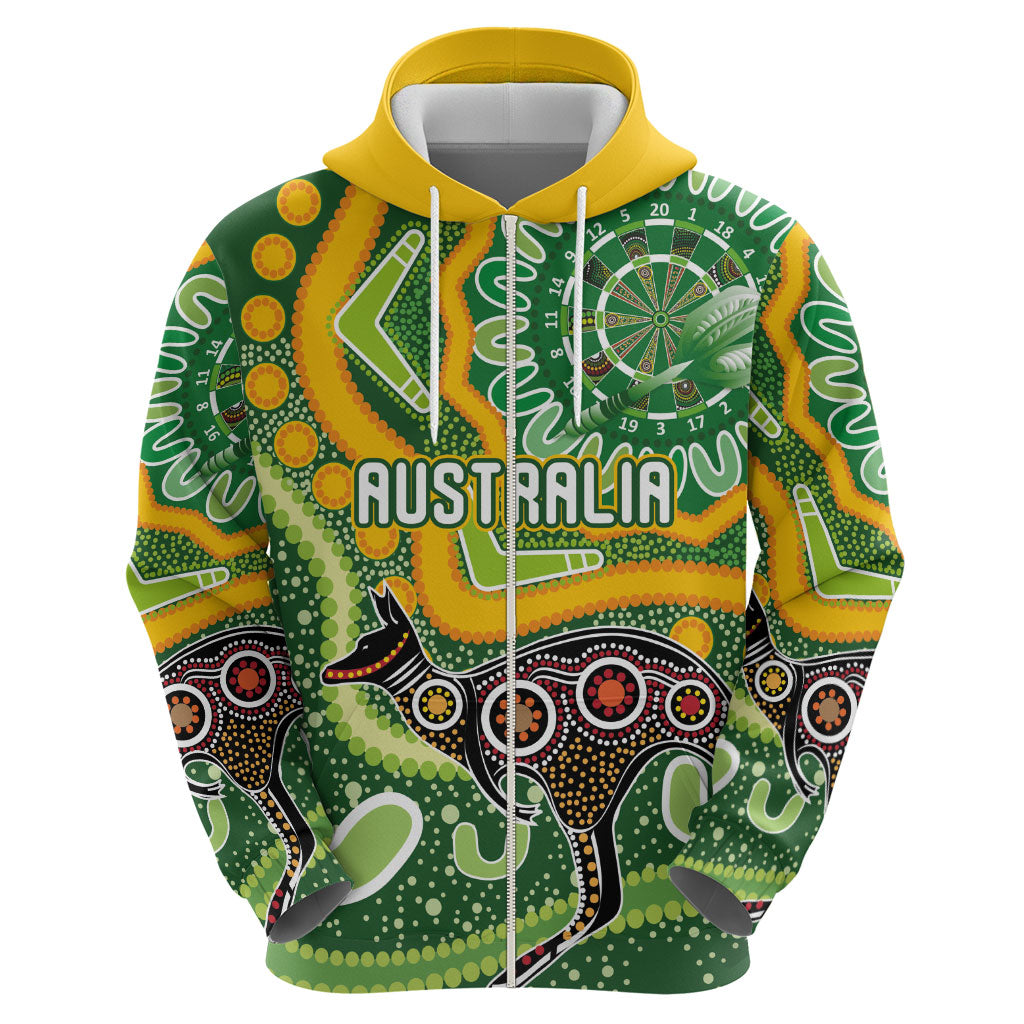 Australia Darts Personalised Hoodie Aboriginal Dot Art Boomerang Indigenous Style Graphic