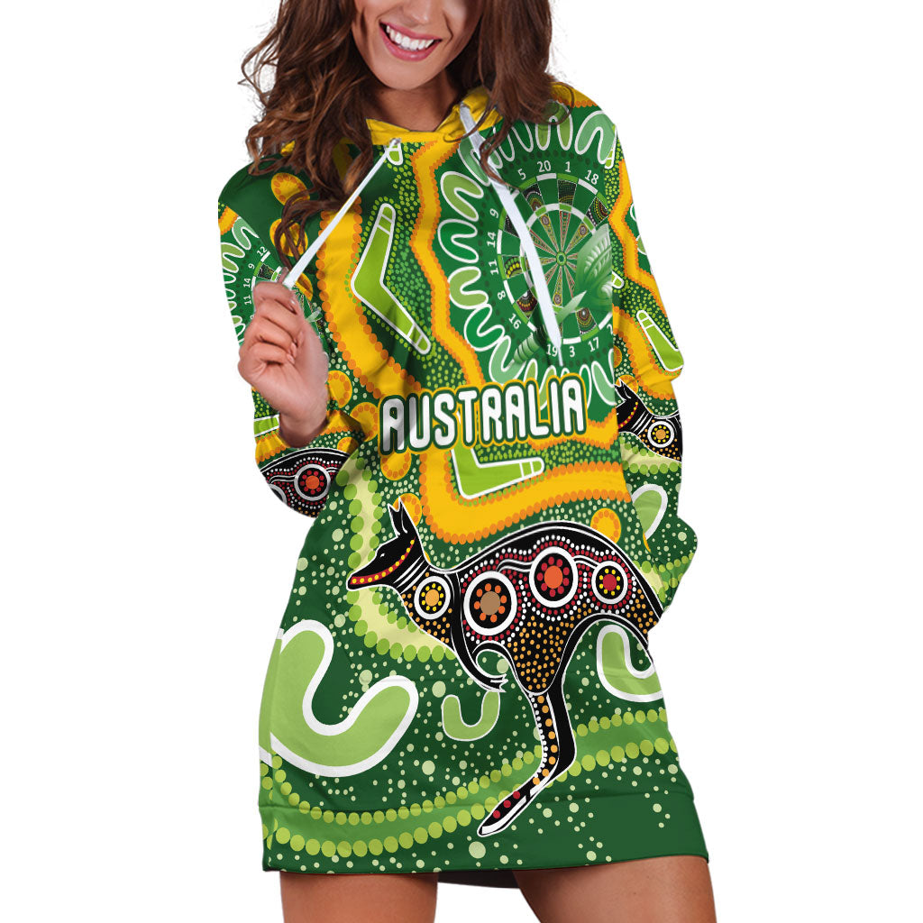 Australia Darts Personalised Hoodie Dress Aboriginal Dot Art Boomerang Indigenous Style Graphic