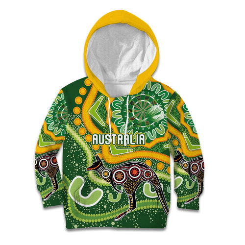 Australia Darts Personalised Kid Hoodie Aboriginal Dot Art Boomerang Indigenous Style Graphic