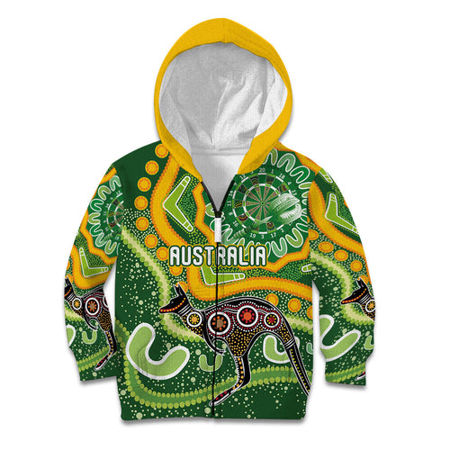 Australia Darts Personalised Kid Hoodie Aboriginal Dot Art Boomerang Indigenous Style Graphic