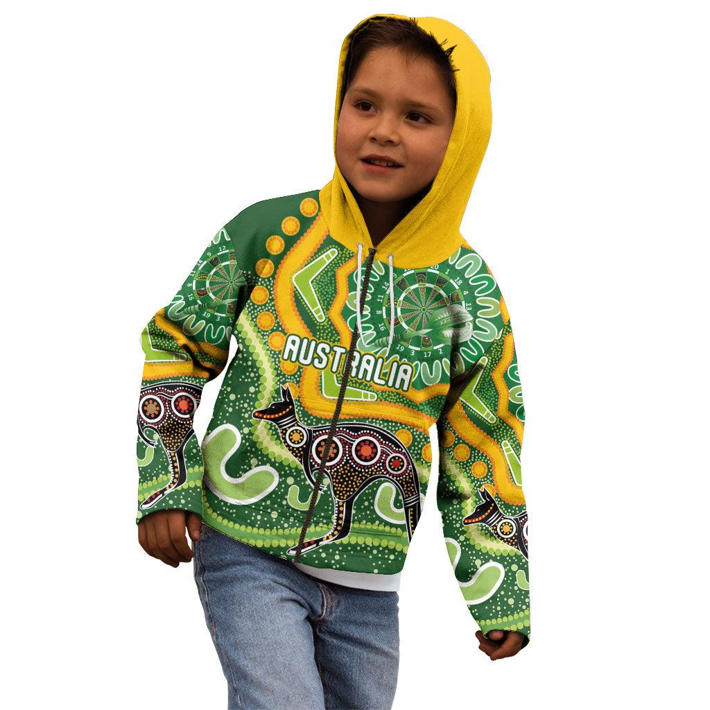 Australia Darts Personalised Kid Hoodie Aboriginal Dot Art Boomerang Indigenous Style Graphic