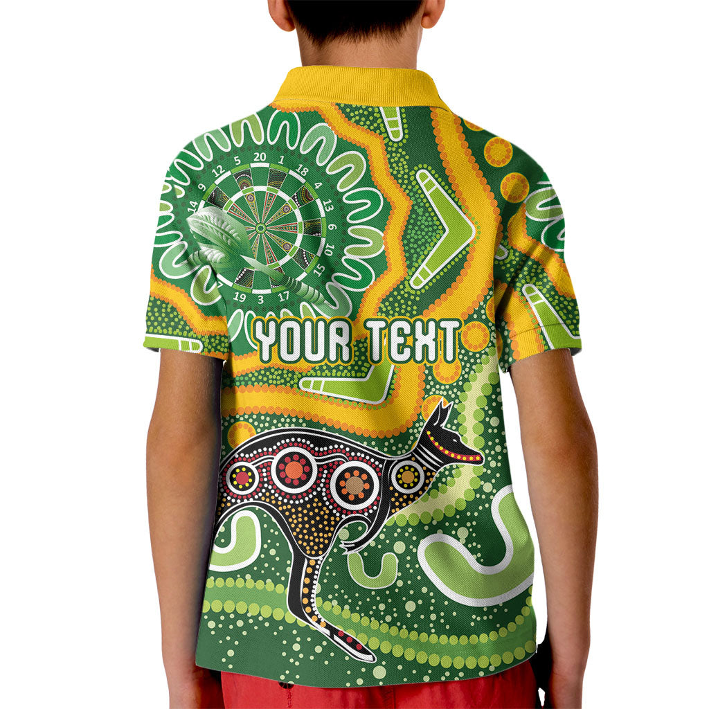 Australia Darts Personalised Kid Polo Shirt Aboriginal Dot Art Boomerang Indigenous Style Graphic