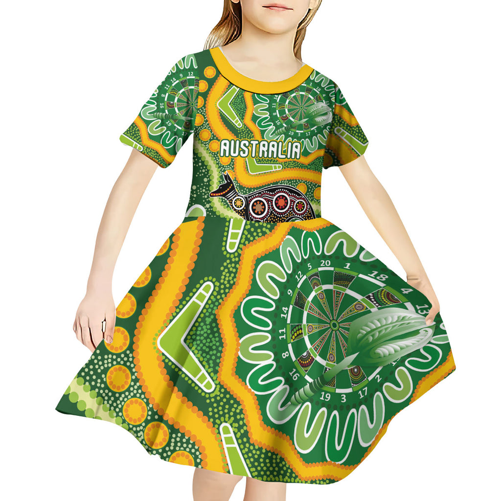 Australia Darts Personalised Kid Short Sleeve Dress Aboriginal Dot Art Boomerang Indigenous Style Graphic