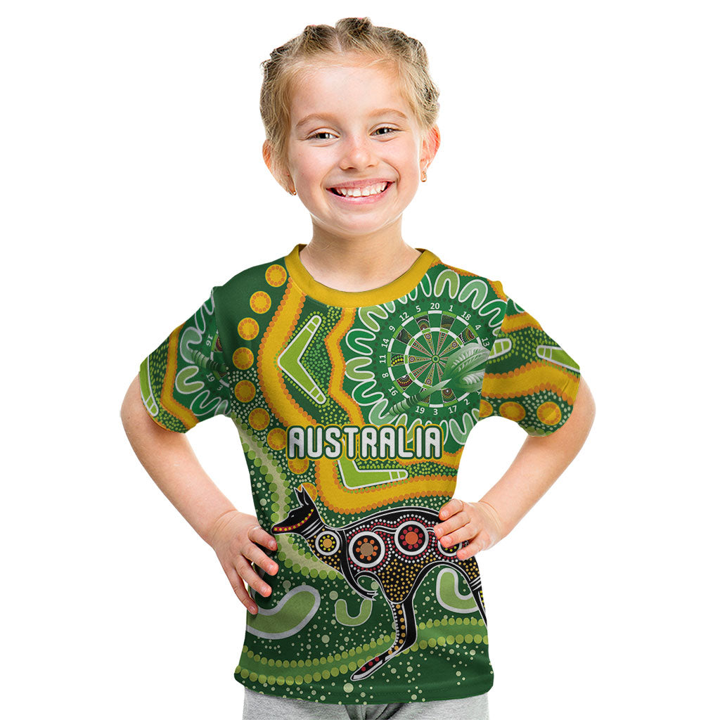 Australia Darts Personalised Kid T Shirt Aboriginal Dot Art Boomerang Indigenous Style Graphic