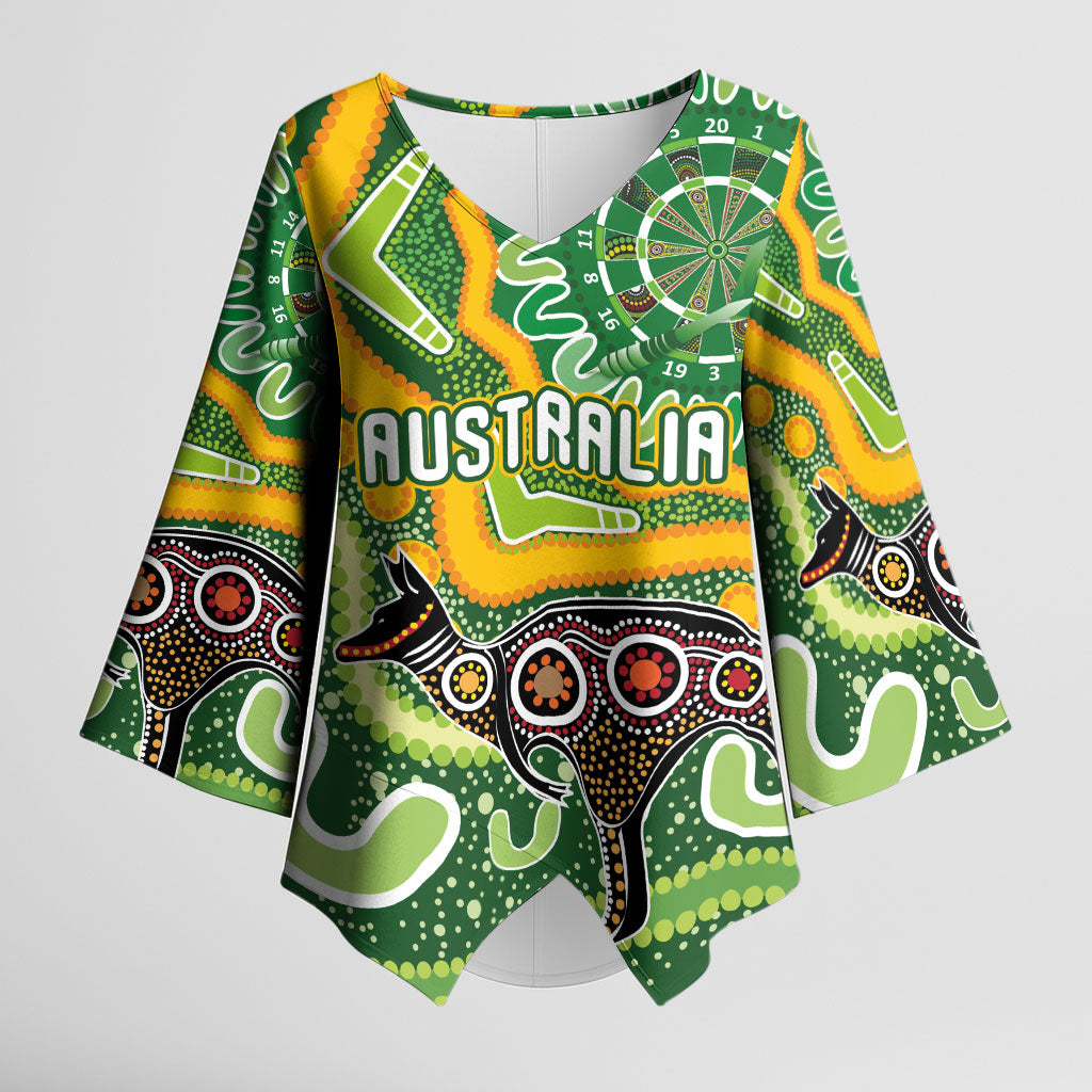 Australia Darts Personalised Kimono Sleeve Blouse Aboriginal Dot Art Boomerang Indigenous Style Graphic