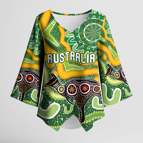Australia Darts Personalised Kimono Sleeve Blouse Aboriginal Dot Art Boomerang Indigenous Style Graphic