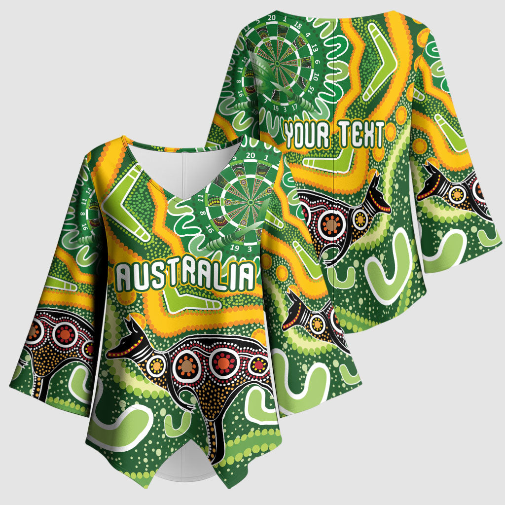 Australia Darts Personalised Kimono Sleeve Blouse Aboriginal Dot Art Boomerang Indigenous Style Graphic