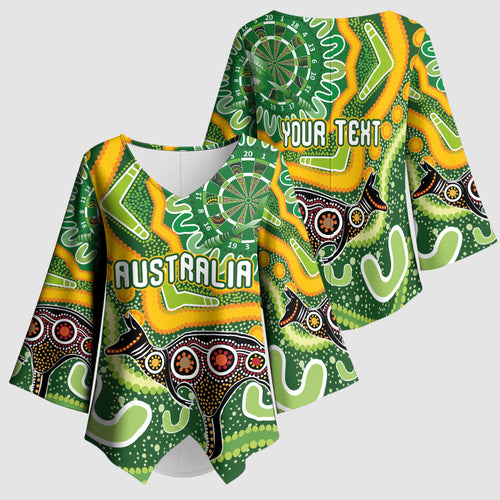 Australia Darts Personalised Kimono Sleeve Blouse Aboriginal Dot Art Boomerang Indigenous Style Graphic
