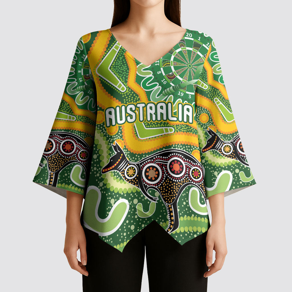 Australia Darts Personalised Kimono Sleeve Blouse Aboriginal Dot Art Boomerang Indigenous Style Graphic