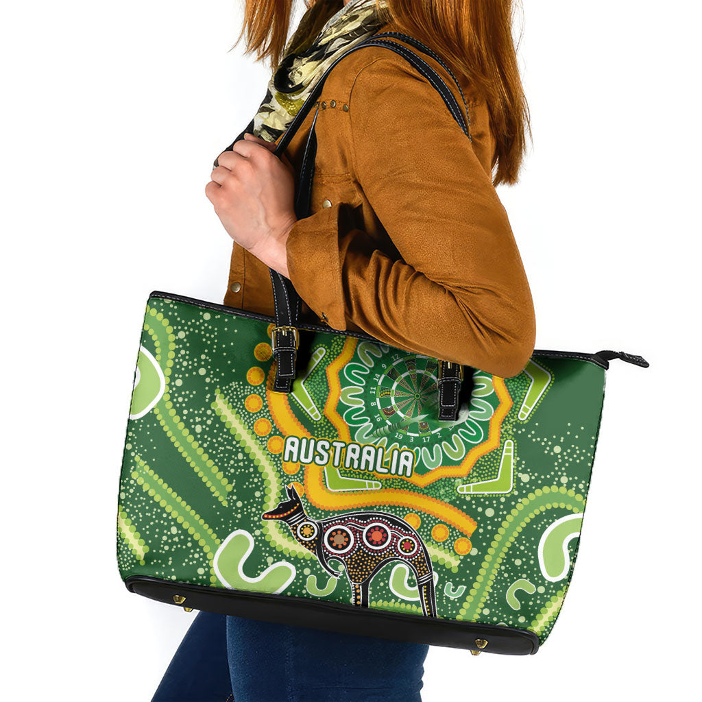 Australia Darts Leather Tote Bag Aboriginal Dot Art Boomerang Indigenous Style Graphic