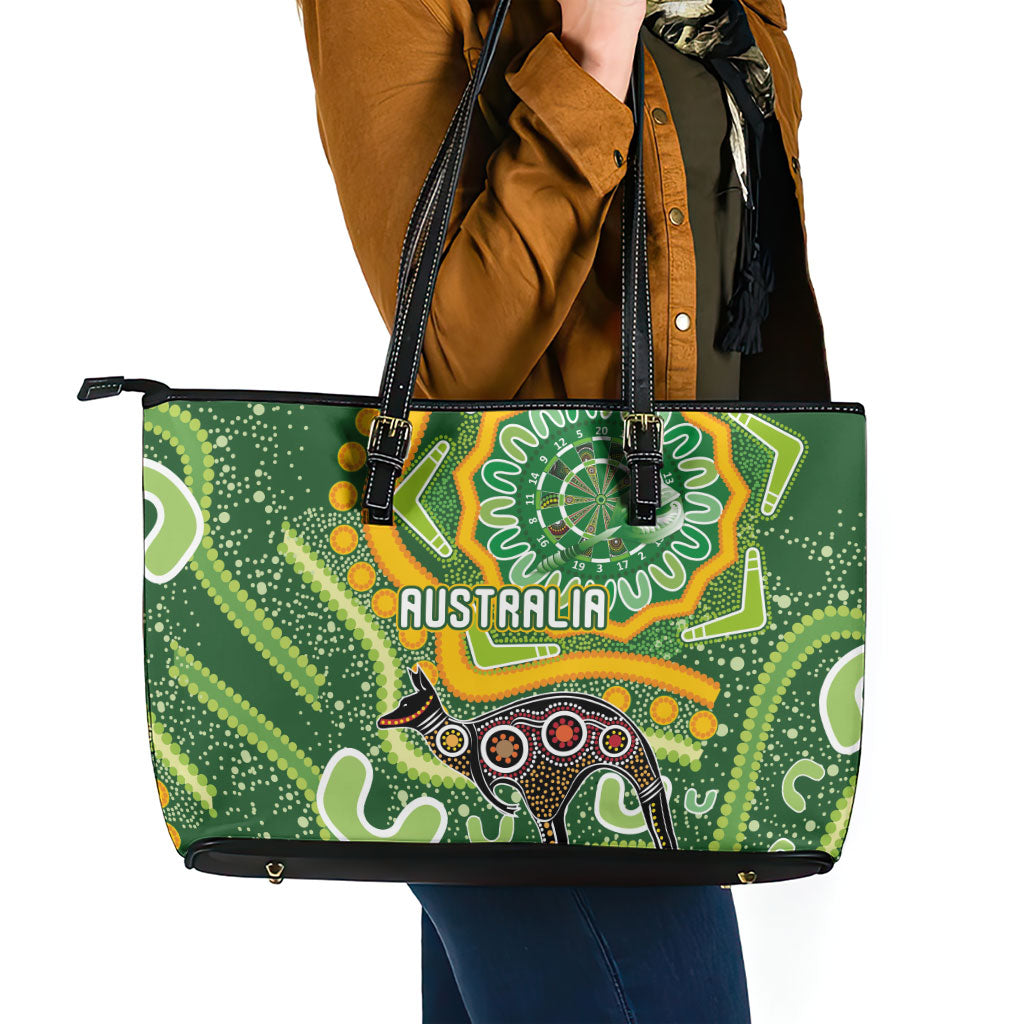 Australia Darts Leather Tote Bag Aboriginal Dot Art Boomerang Indigenous Style Graphic