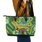 Australia Darts Leather Tote Bag Aboriginal Dot Art Boomerang Indigenous Style Graphic
