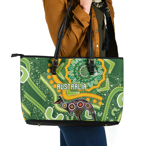 Australia Darts Leather Tote Bag Aboriginal Dot Art Boomerang Indigenous Style Graphic