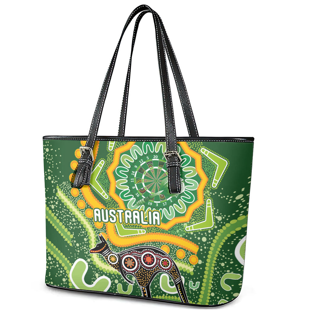 Australia Darts Leather Tote Bag Aboriginal Dot Art Boomerang Indigenous Style Graphic