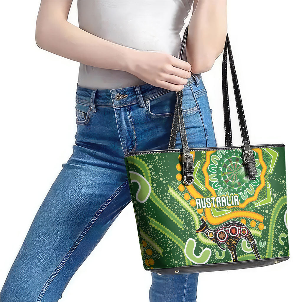 Australia Darts Leather Tote Bag Aboriginal Dot Art Boomerang Indigenous Style Graphic