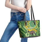 Australia Darts Leather Tote Bag Aboriginal Dot Art Boomerang Indigenous Style Graphic