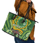 Australia Darts Leather Tote Bag Aboriginal Dot Art Boomerang Indigenous Style Graphic