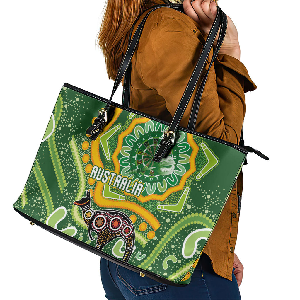 Australia Darts Leather Tote Bag Aboriginal Dot Art Boomerang Indigenous Style Graphic