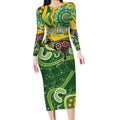 Australia Darts Personalised Long Sleeve Bodycon Dress Aboriginal Dot Art Boomerang Indigenous Style Graphic