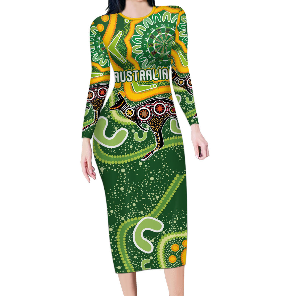 Australia Darts Personalised Long Sleeve Bodycon Dress Aboriginal Dot Art Boomerang Indigenous Style Graphic