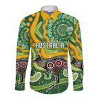 Australia Darts Personalised Long Sleeve Button Shirt Aboriginal Dot Art Boomerang Indigenous Style Graphic