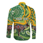 Australia Darts Personalised Long Sleeve Button Shirt Aboriginal Dot Art Boomerang Indigenous Style Graphic