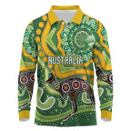 Australia Darts Personalised Long Sleeve Polo Shirt Aboriginal Dot Art Boomerang Indigenous Style Graphic